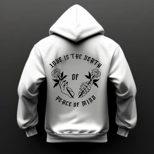 Hoodie mit Schriftzug Love ist the Death of Peace of Mind