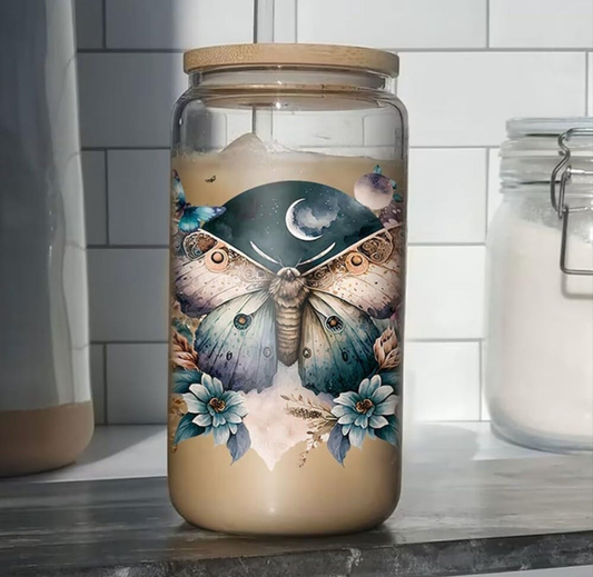 Glasstumblr mit Mottendesign