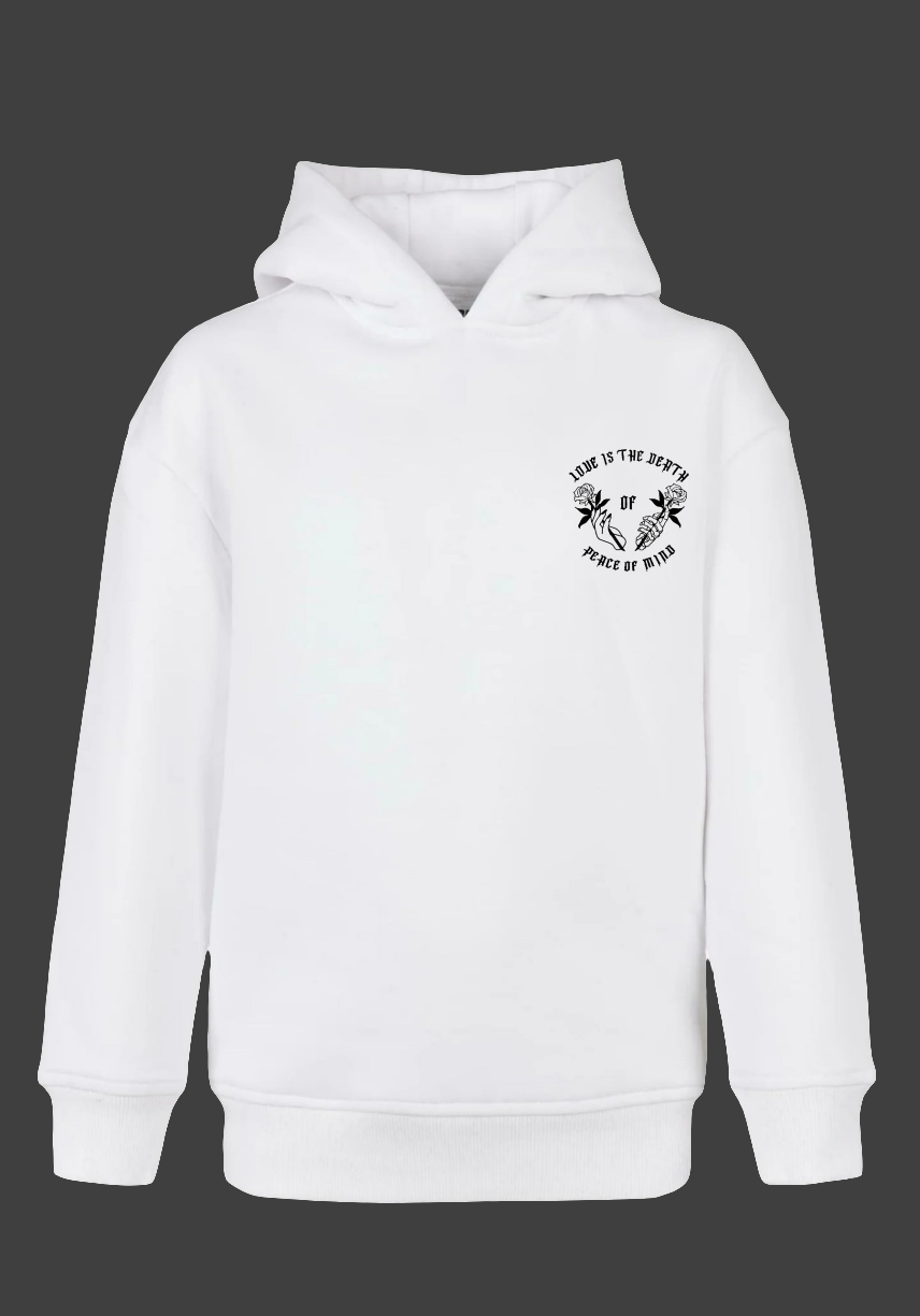 Hoodie mit Schriftzug Love ist the Death of Peace of Mind