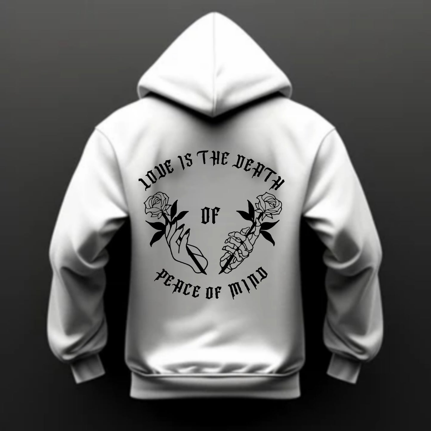 Hoodie mit Schriftzug Love ist the Death of Peace of Mind