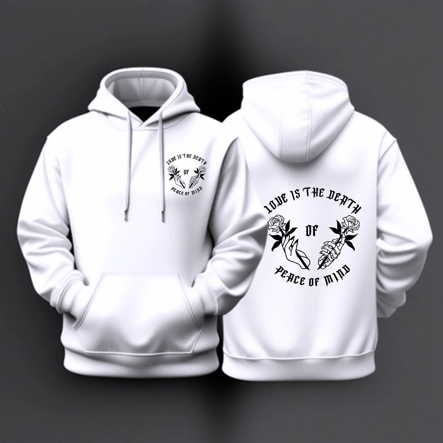 Hoodie mit Schriftzug Love ist the Death of Peace of Mind