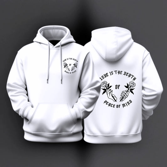 Hoodie mit Schriftzug Love ist the Death of Peace of Mind